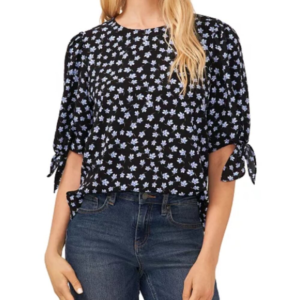 Women's Printed 3/4-Tie Sleeve Crew Neck Blouse